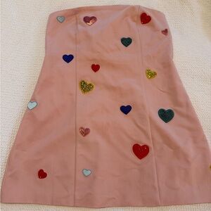 Strapless Pink Dress with Heart Accents